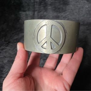 Vintage 1960s Peace Sign arm cuff metal bangle bracelet hippy bohemian festival